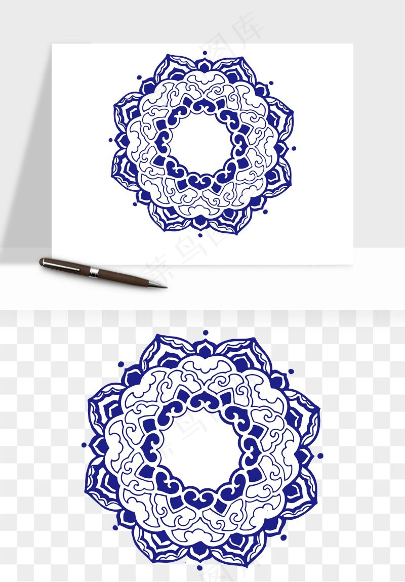 青花瓷花纹花卉图案png免抠