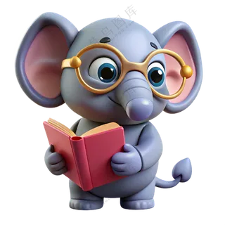 动物3D立体可爱看书小象