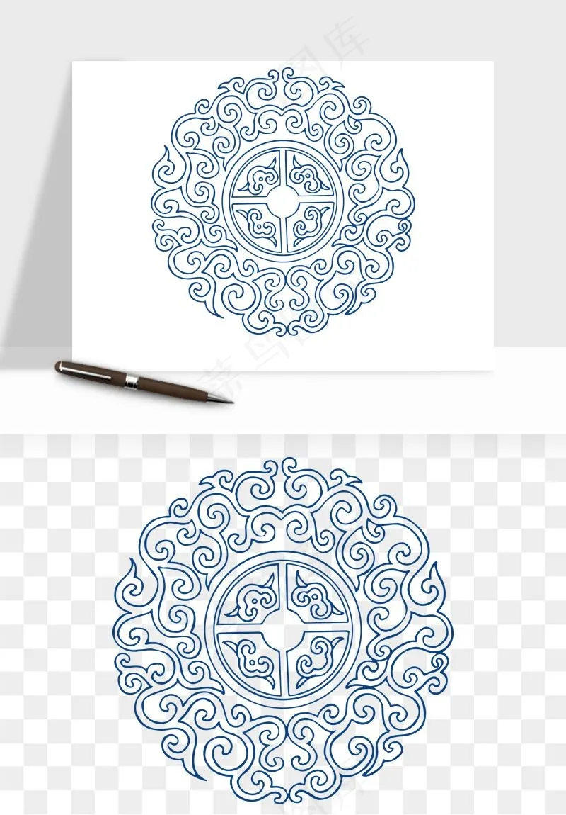 青花瓷花纹花卉图案png免抠