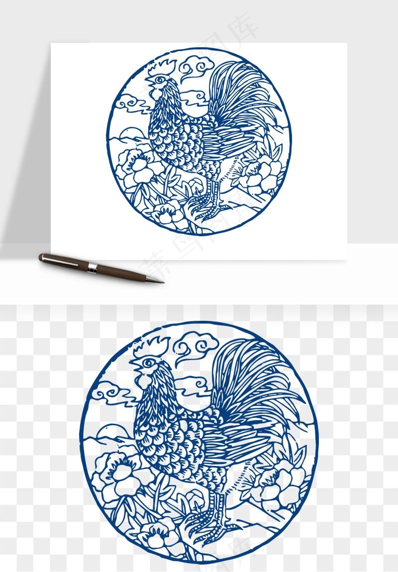 青花瓷花纹花卉图案png免抠