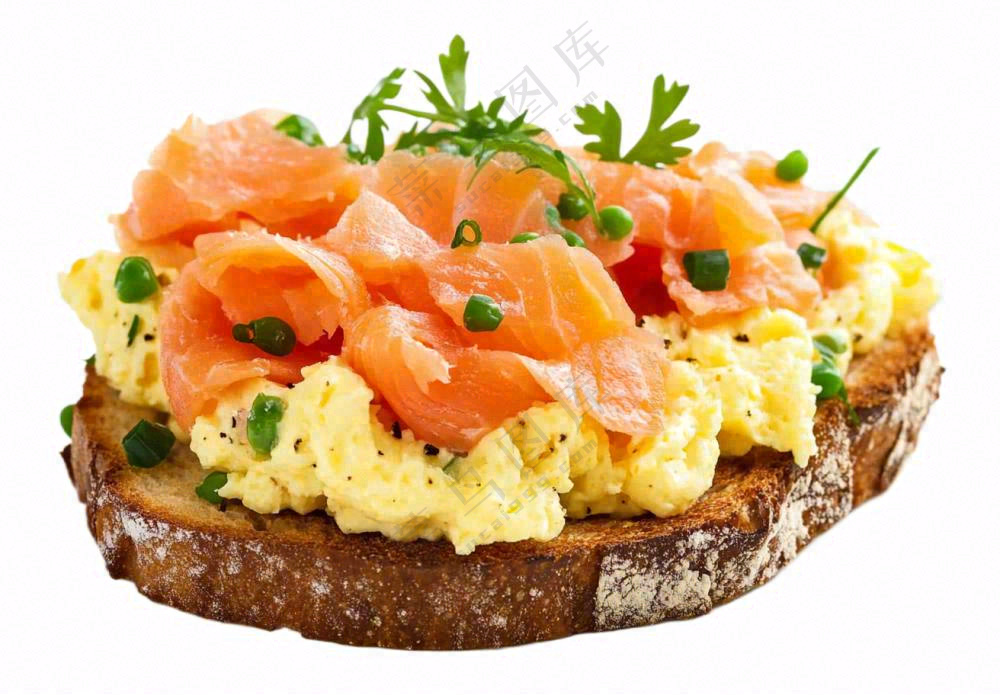 面包鸡蛋三文鱼刺摄影图免抠