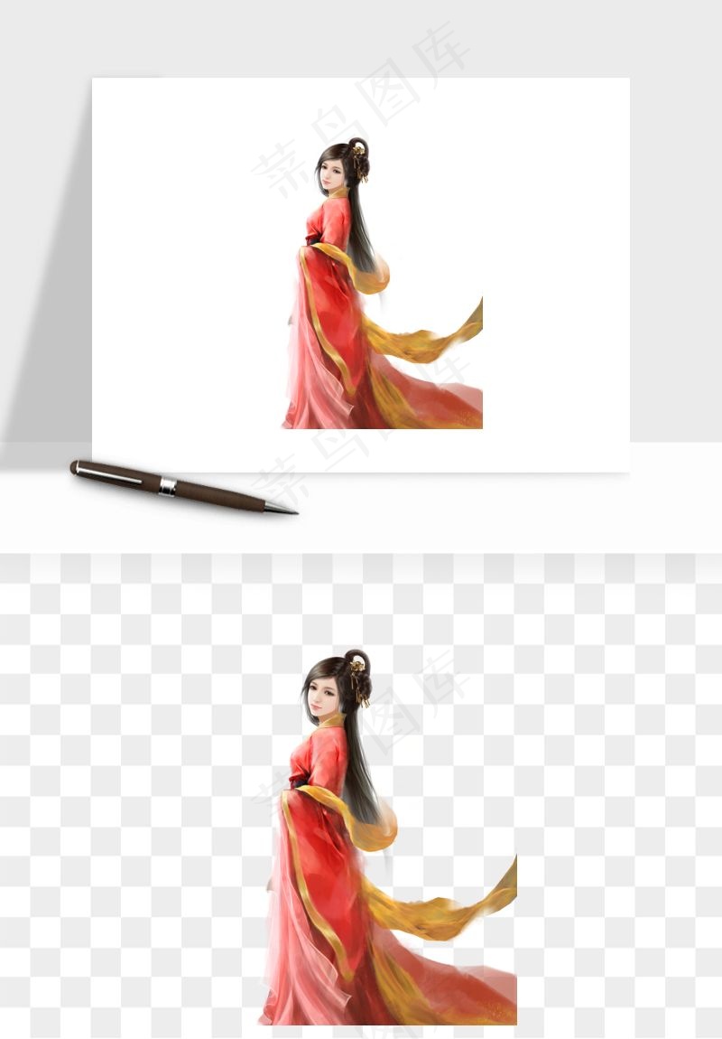 古风美人女子背影png免抠