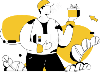 男生递送礼物 黄色扁平商务插画