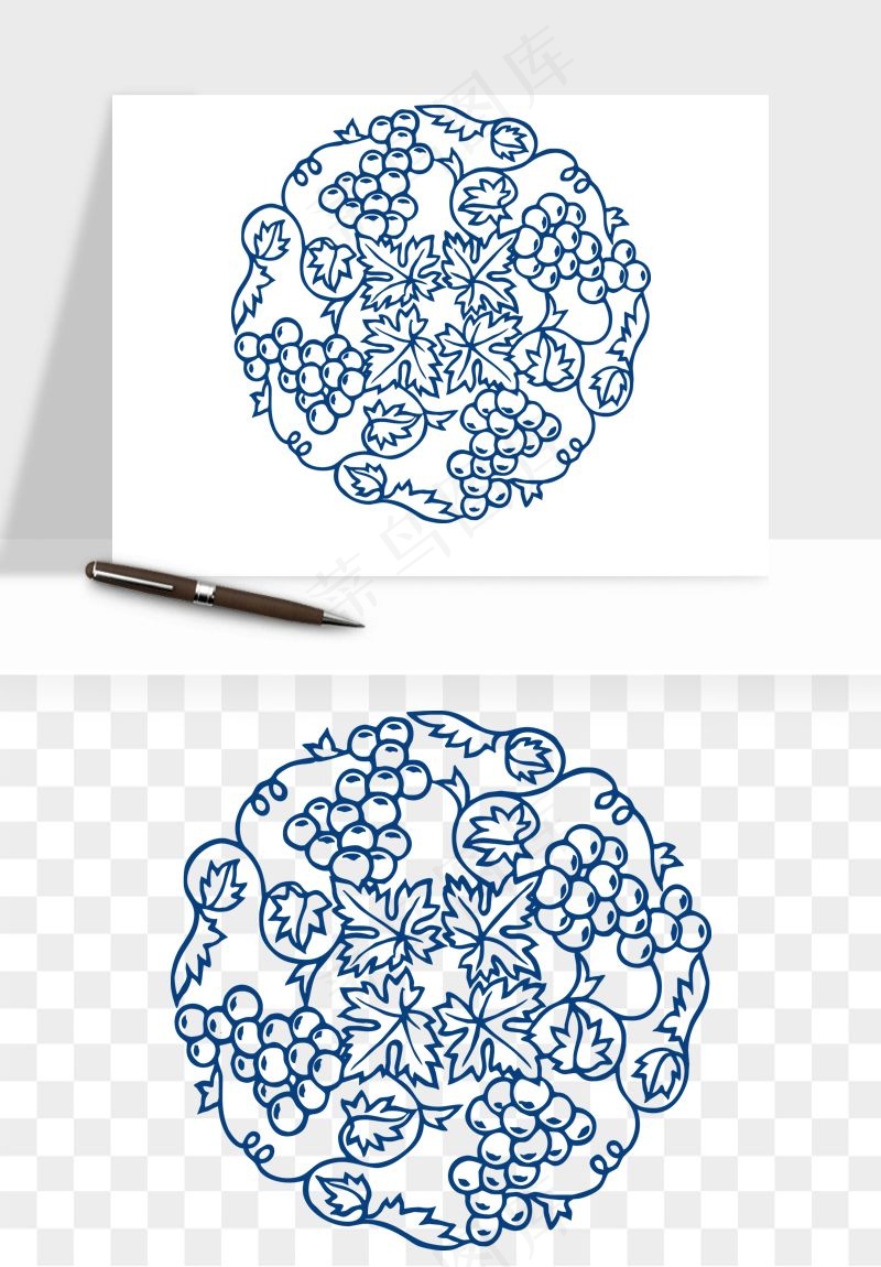青花瓷花纹花卉图案png免抠