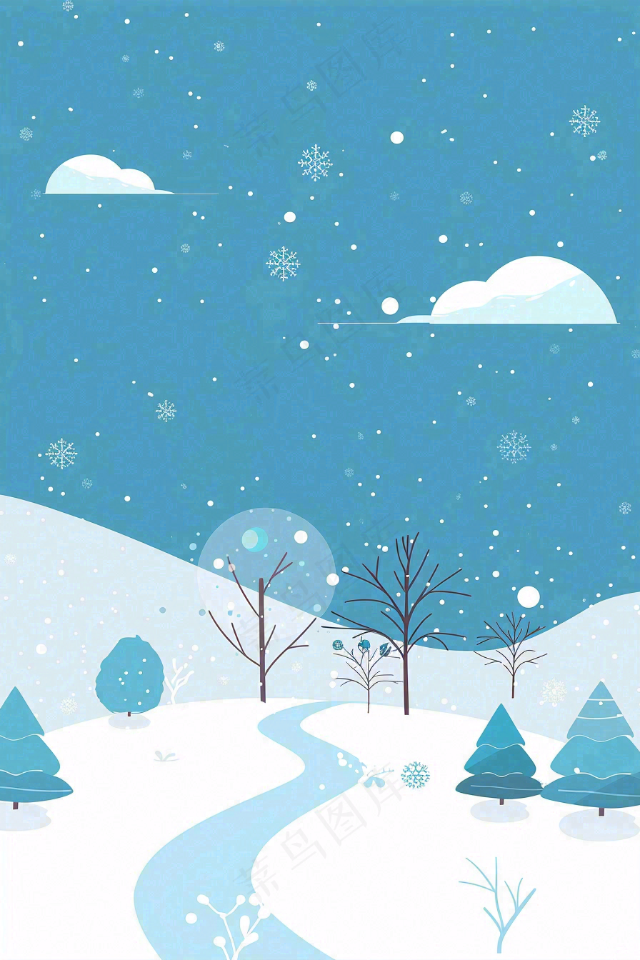 冬天白雪覆盖寒冷唯美雪景大寒插画背景