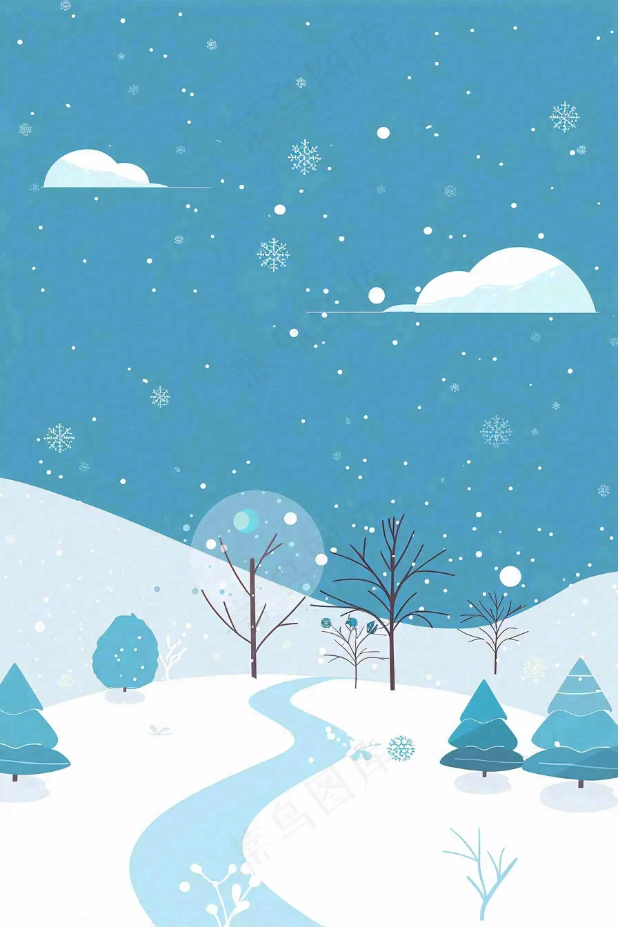 冬天白雪覆盖寒冷唯美雪景大寒插画背景