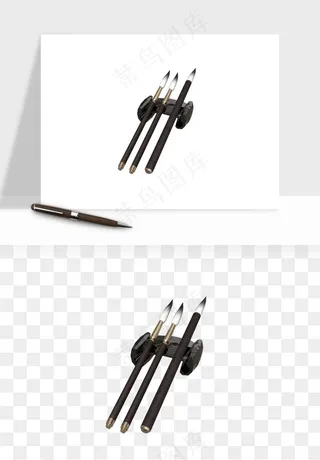 中式砚台毛笔书法png免抠