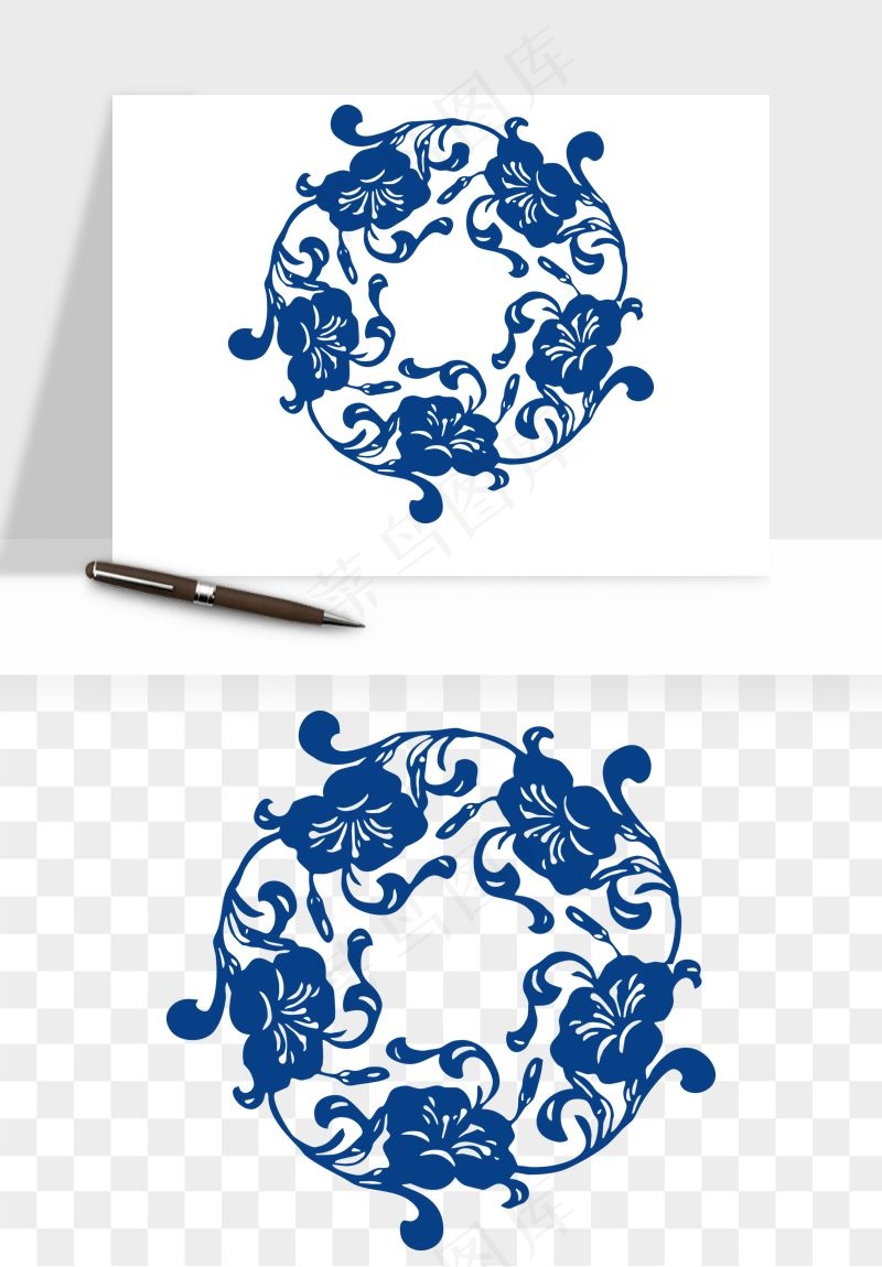 青花瓷花纹花卉图案png免抠