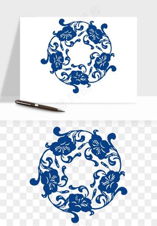 青花瓷花纹花卉图案png免抠