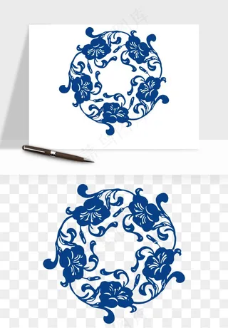 青花瓷花纹花卉图案png免抠