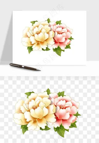 手绘国潮牡丹花花卉图案png免抠