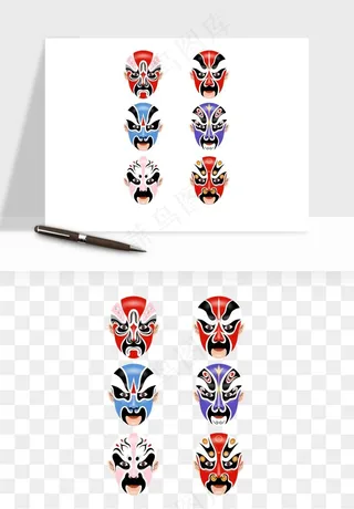 手绘戏剧脸谱卡通面具png免抠