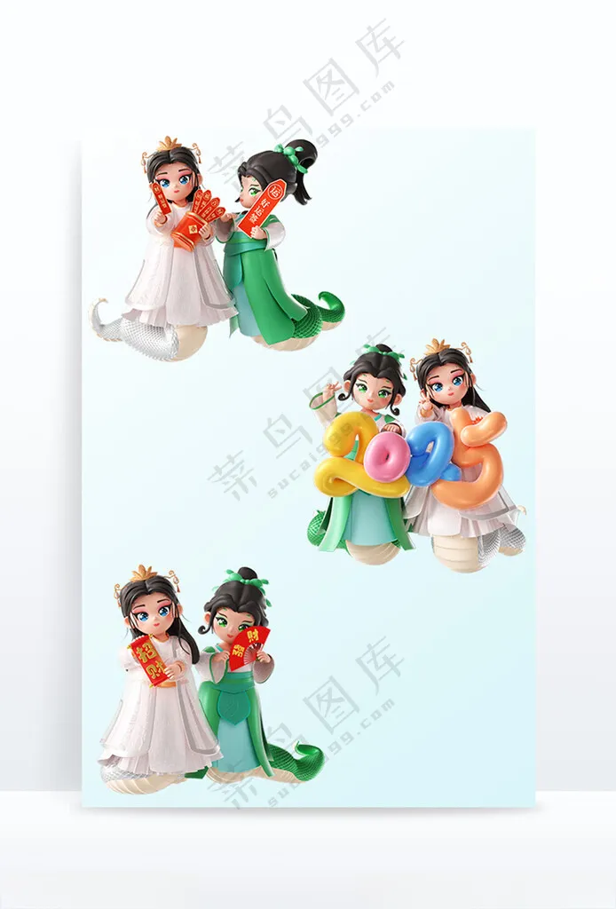 白蛇传卡通蛇年红包蛇年封面海报