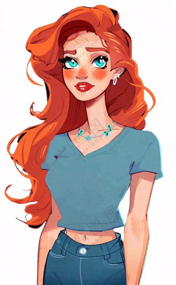 美式少女潮流精致美丽人物卡通插画免抠
