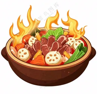 砂锅美食菌菇蔬菜肉类寿喜烧美食插画免抠