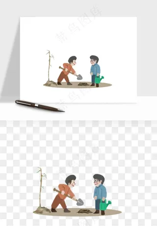 手绘植树节挖土人物png免抠