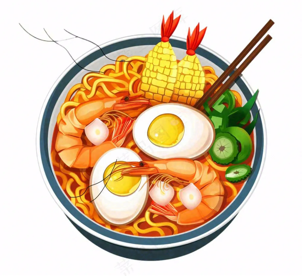 海鲜面美食卡通插画免抠