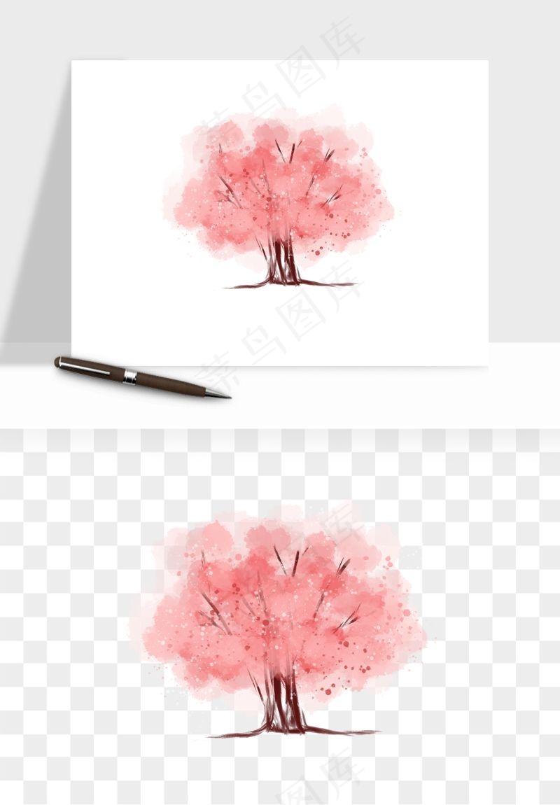 手绘浪漫花树桃花树png免抠