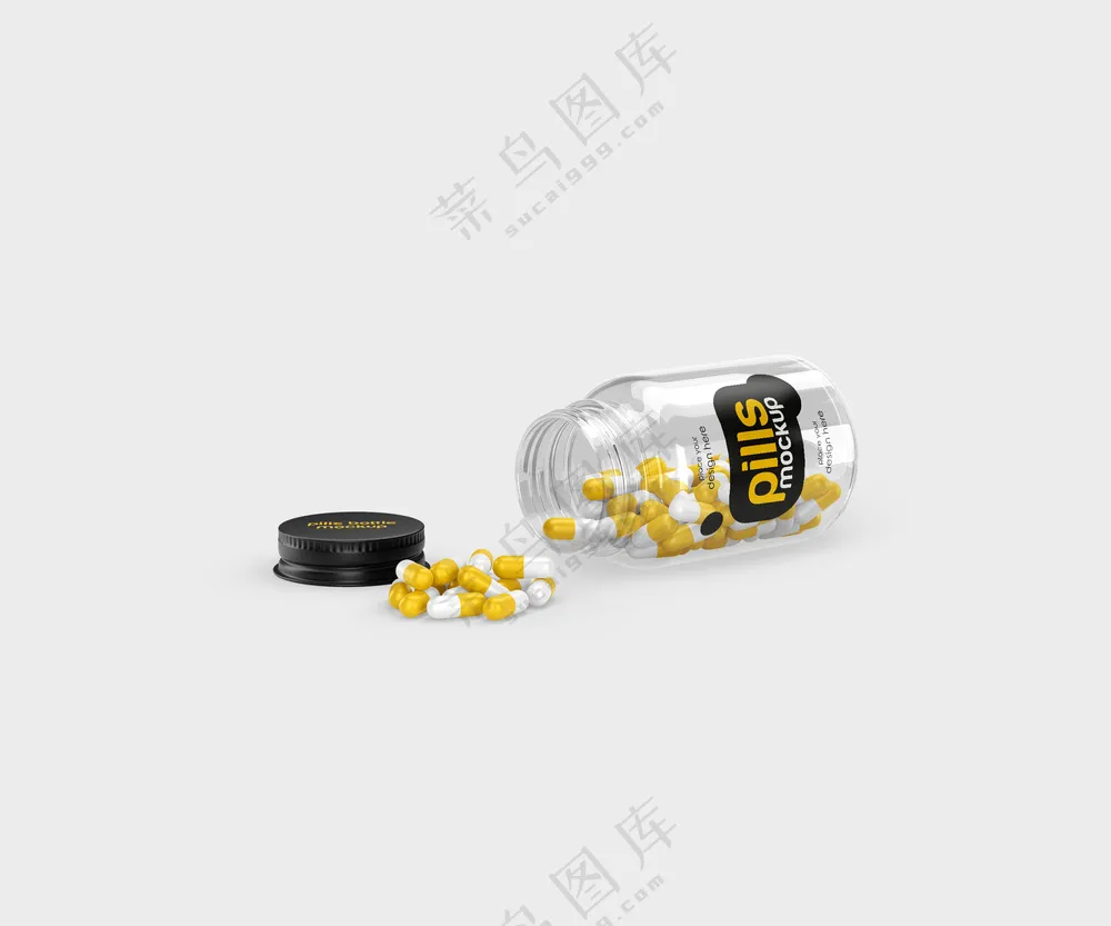 6药品胶囊糖果透明玻璃瓶包装瓶标签样机
