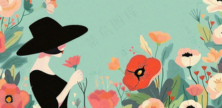 唯美鲜花女生女神妇女节插画背景