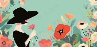 唯美鲜花女生女神妇女节插画背景