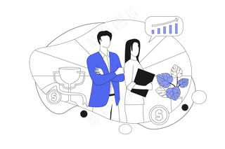 取得商业成功 蓝色扁平商务插画