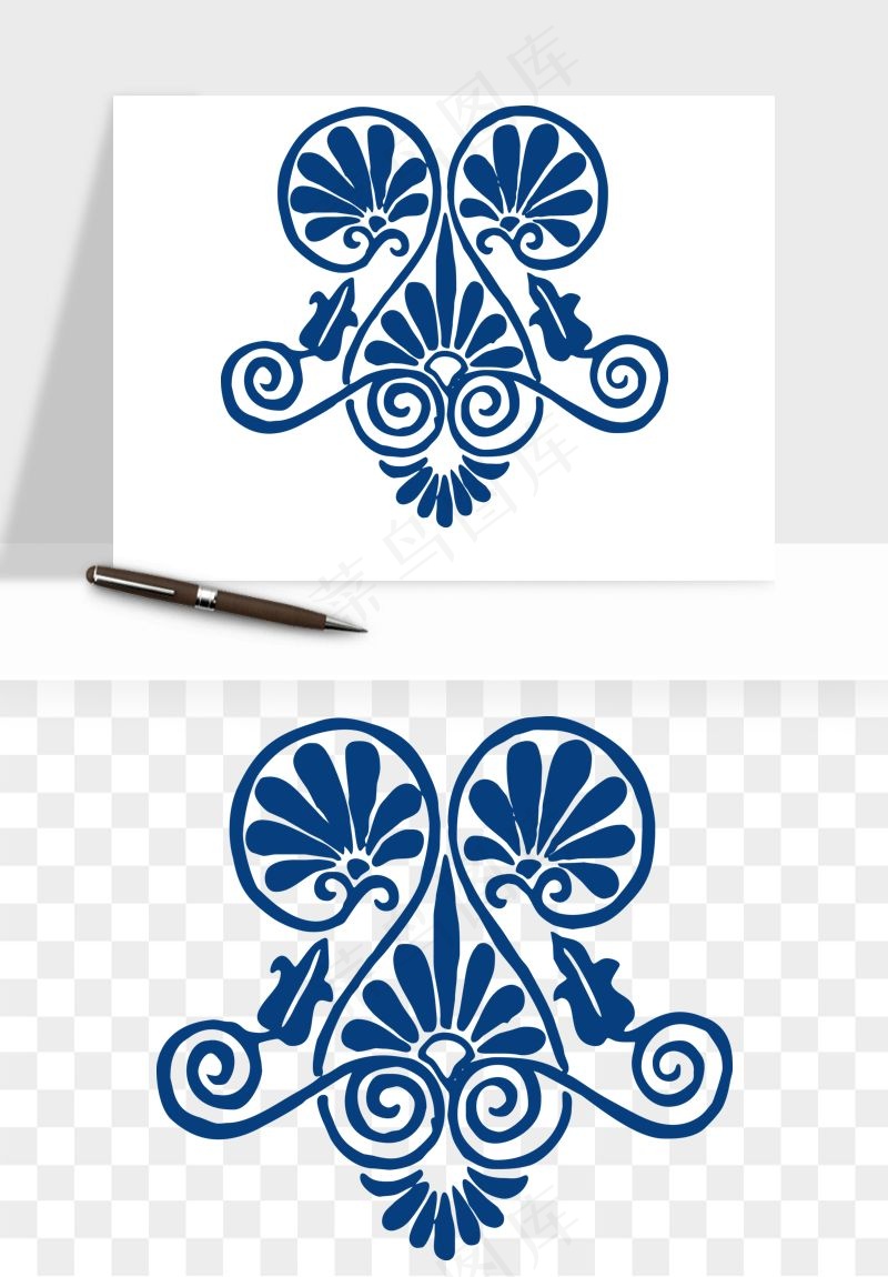 青花瓷花纹花卉图案png免抠