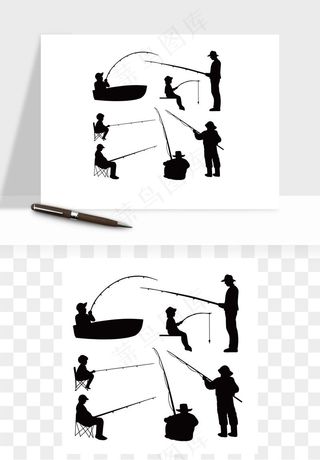 钓鱼人物剪影矢量
