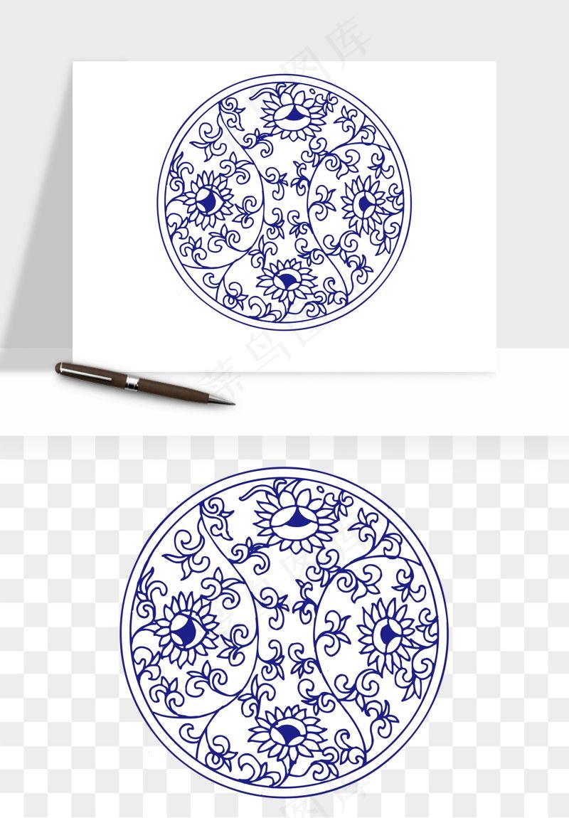 青花瓷花纹花卉图案png免抠