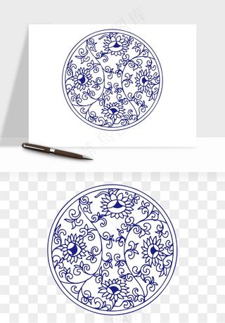 青花瓷花纹花卉图案png免抠