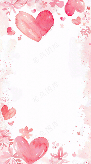 粉色爱心白背景插画情人节七夕插画边框背景