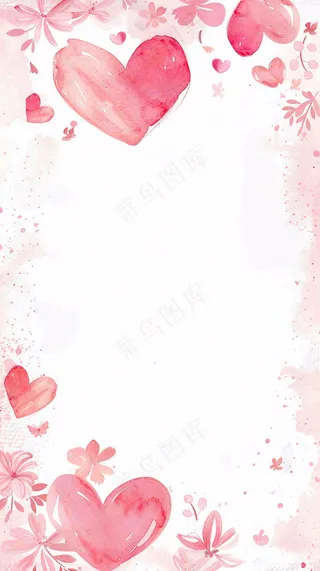 粉色爱心白背景插画情人节七夕插画边框背景
