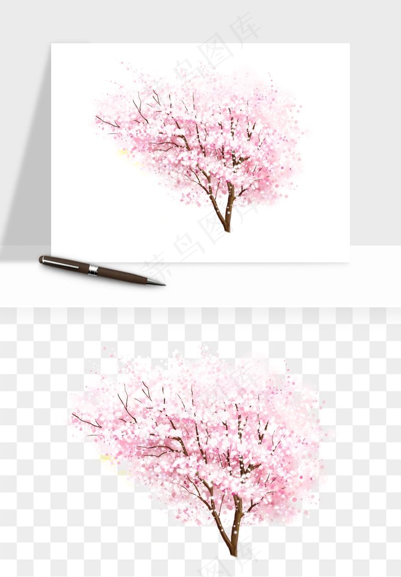 手绘樱花树png免抠