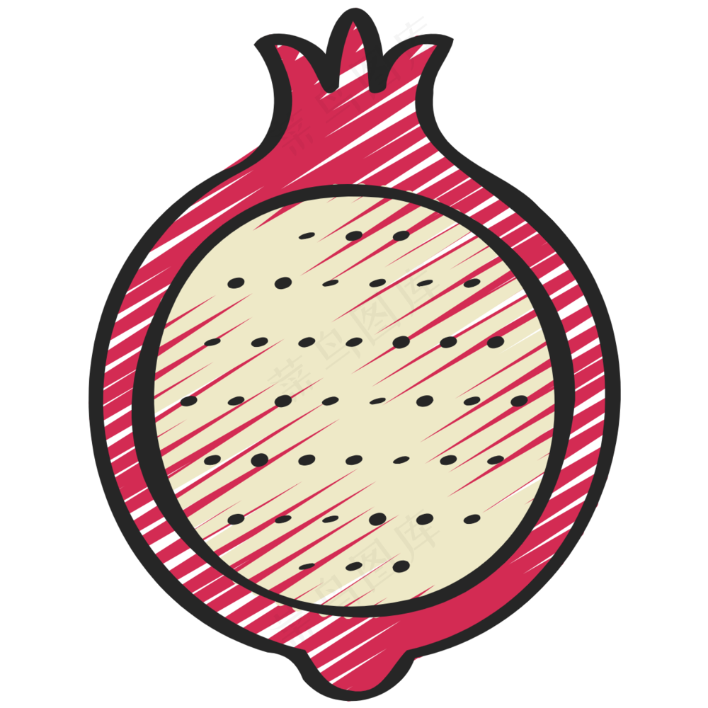 石榴 pomegranate 绿色健康食品 铅笔手绘图标icon