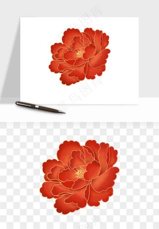手绘国潮牡丹花花卉图案png免抠
