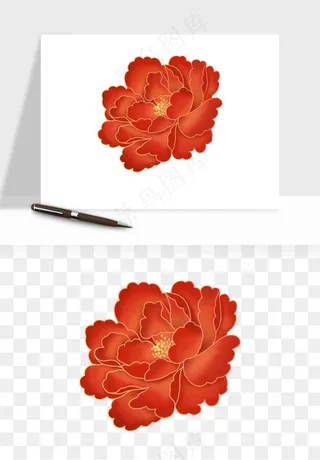 手绘国潮牡丹花花卉图案png免抠