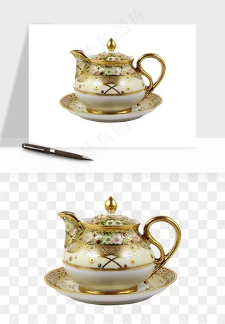白瓷陶瓷茶壶png免抠