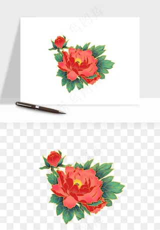 手绘国潮牡丹花花卉图案png免抠