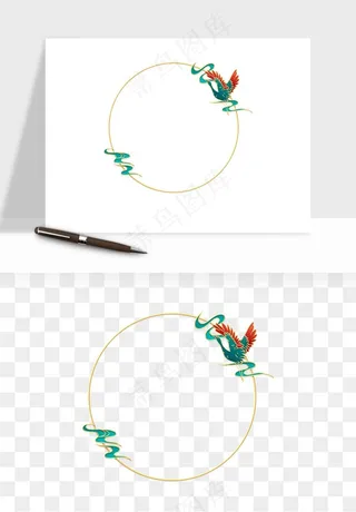 国潮风祥云浪花圆形矩形边框png免抠