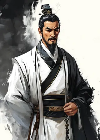 2x3_白色和黑色手绘的古代官员官人人物_白色底