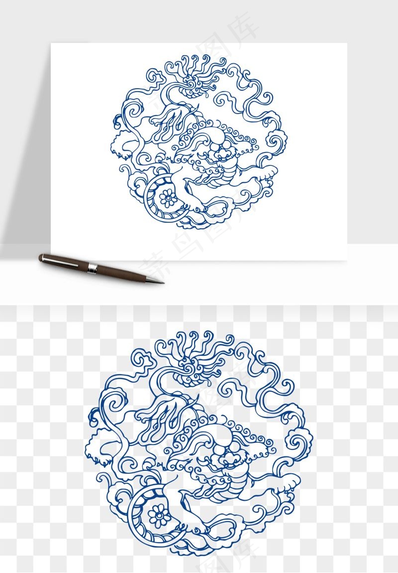 青花瓷花纹花卉图案png免抠