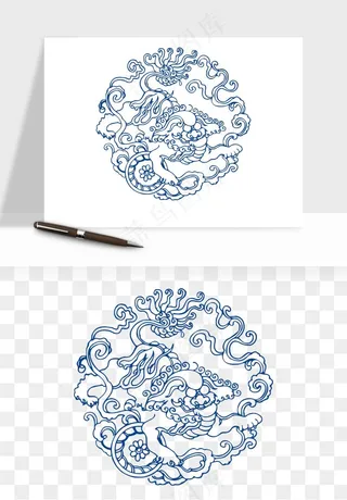 青花瓷花纹花卉图案png免抠