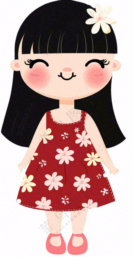 微胖圆润的小女孩儿童人物卡通插画免抠