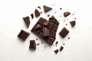 黑巧巧克力碎块白色背景摄影图