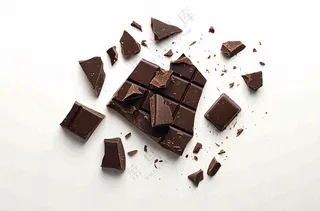 黑巧巧克力碎块白色背景摄影图