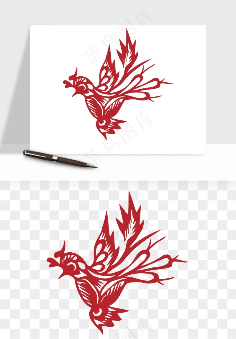 传统花鸟动物剪纸png免抠