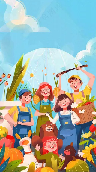 卡通插画劳动节职业人物形象插画背景