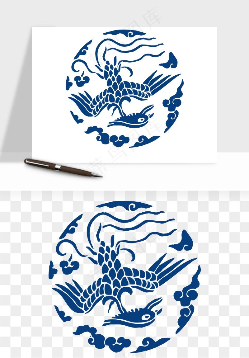 青花瓷花纹花卉图案png免抠