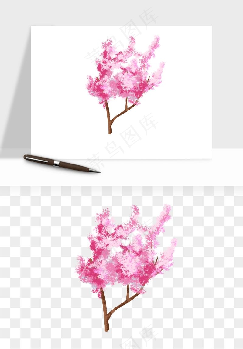 手绘浪漫花树桃花树png免抠