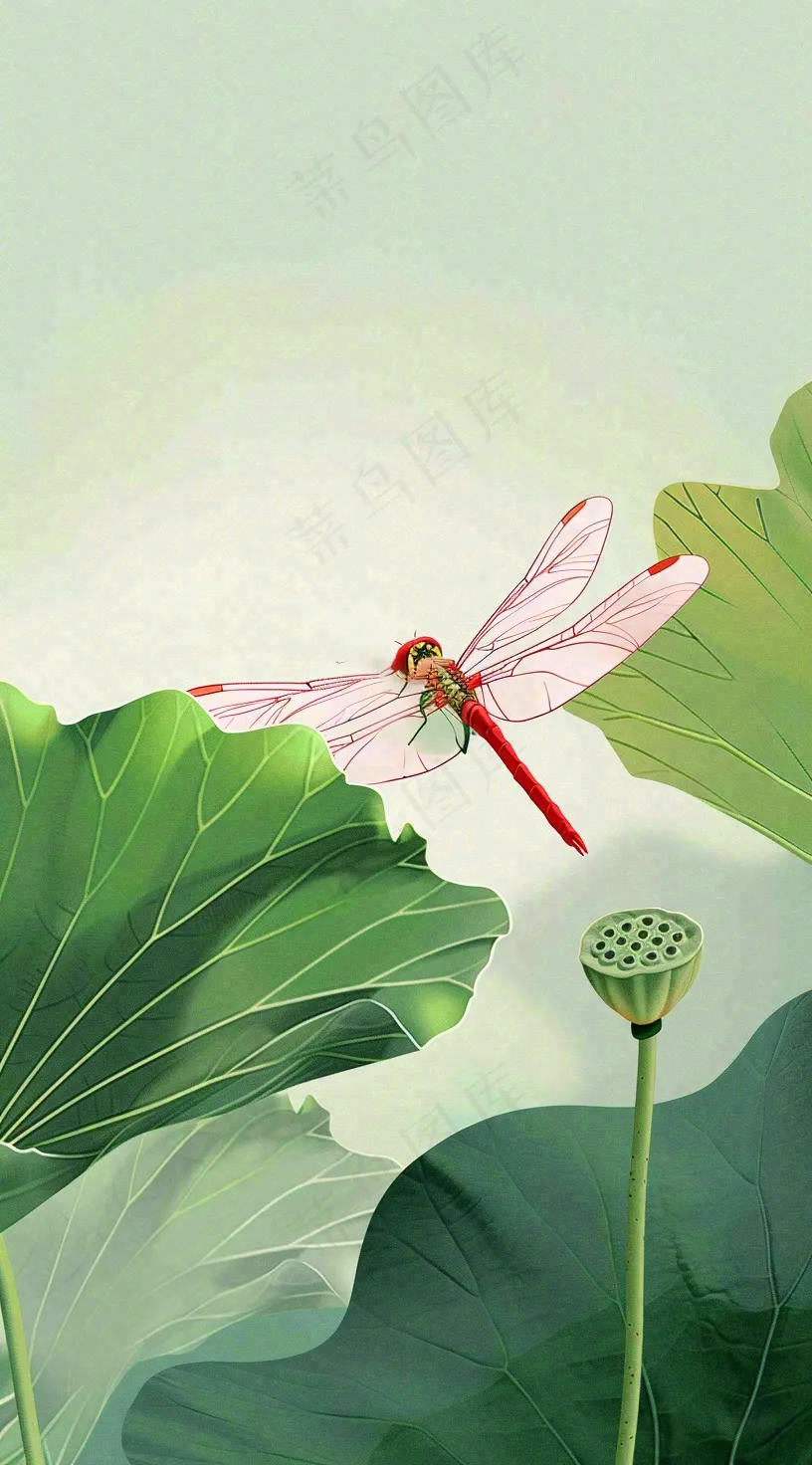 夏天荷花荷叶清凉小清新淡雅小暑大暑处暑插画背景
